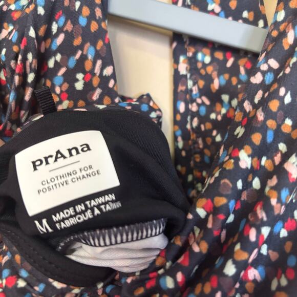 Prana dress midi length medium black and multicolor open back racer back - Picture 3 of 4